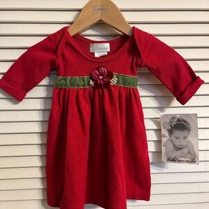 Red Dress with Green Accent